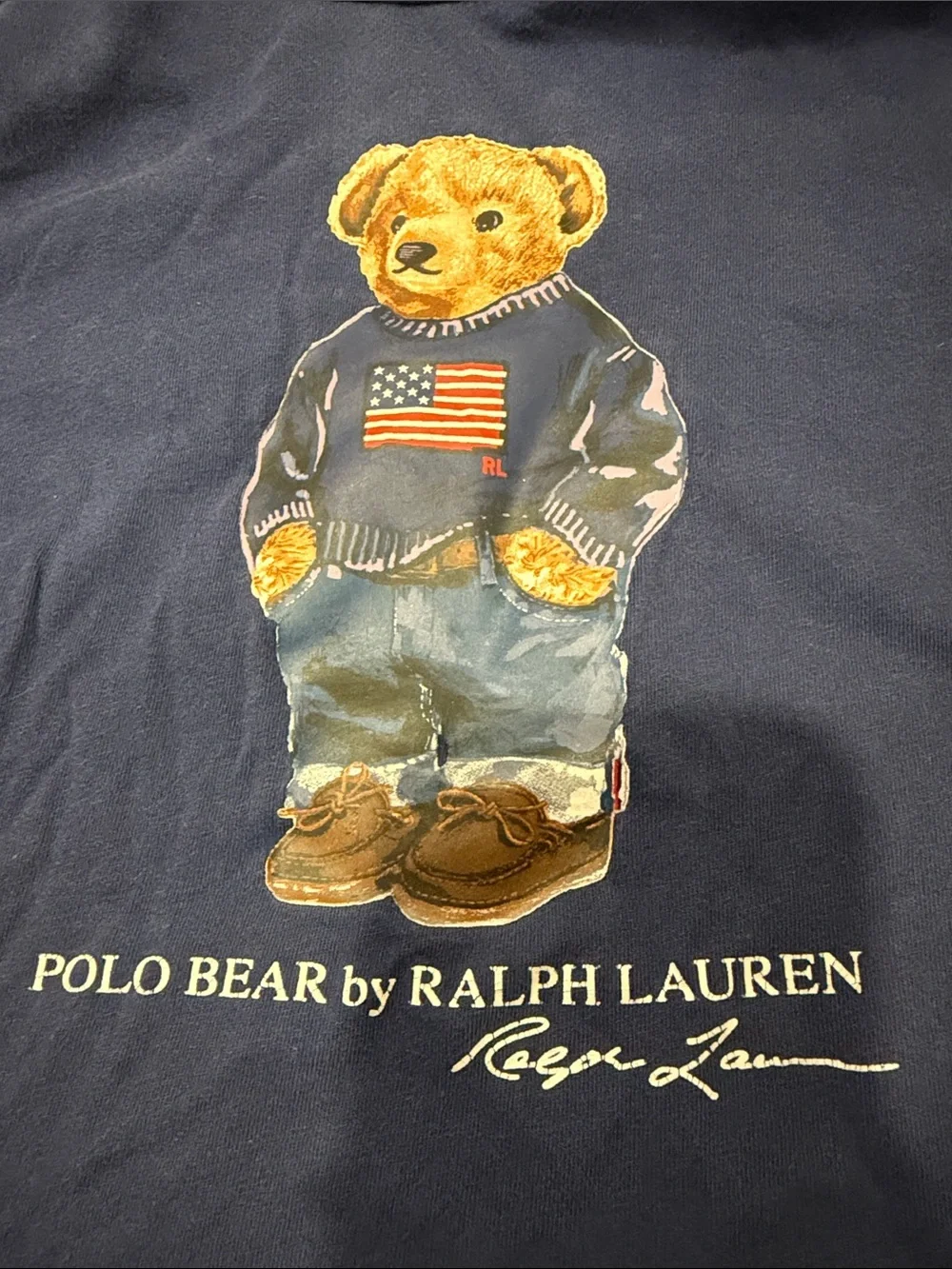 Ralph Lauren Navy Long-Sleeve Kids Tee with Polo Bear Print